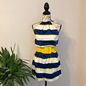 VENUS Navy and White Striped Romper with Yellow Accents (and pockets)